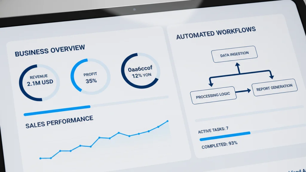 Dashboard visualizing automated business workflows and key performance indicators.