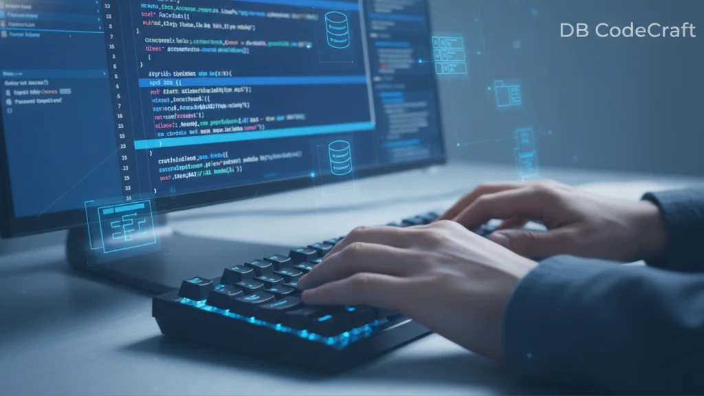 A developer writing code for a custom WordPress plugin, emphasizing the precision and technical expertise involved in bespoke software development.