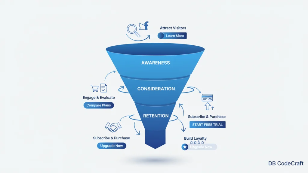 Diagram illustrating an optimized user journey within a custom web application designed for high conversion rates.